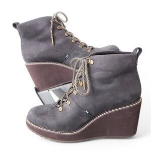 Toms Melrose Wedge Water Resistant Booties "Black Oiled Nubuck" Women's 11